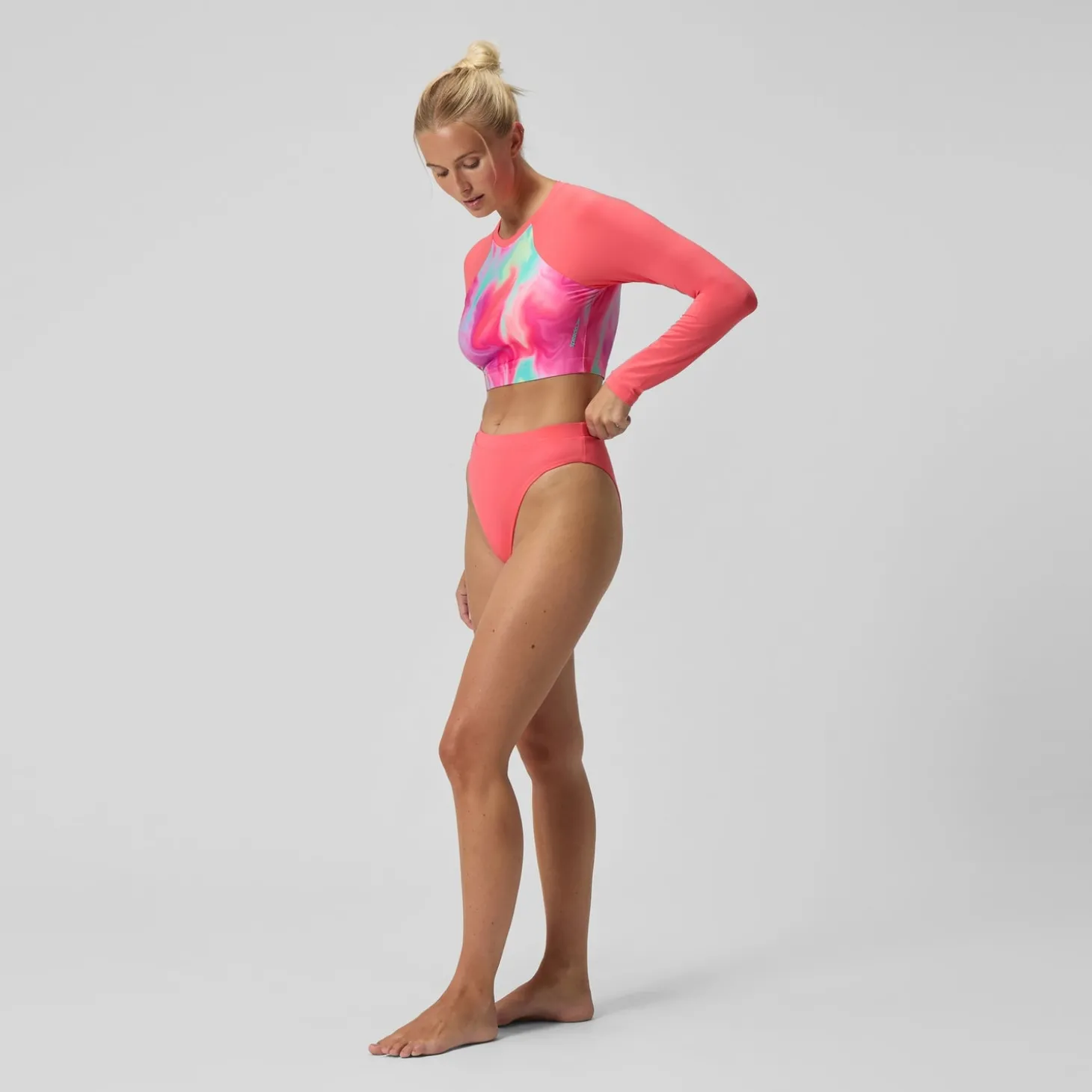 Bas de bikini Femme FLU3NTE Solid taille haute corail