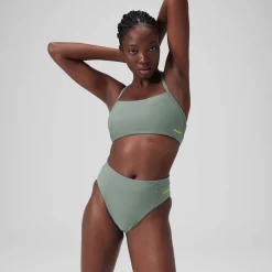 Bas de bikini taille haute uni Femme vert