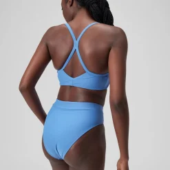 Bas de bikini taille haute uni Femme bleu
