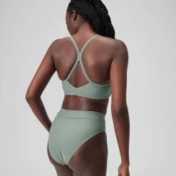 Bas de bikini taille haute uni Femme vert