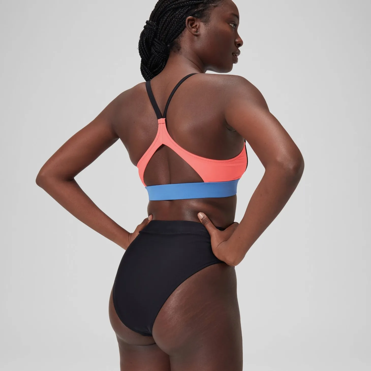 Bas de bikini taille haute uni Femme Gris foncé