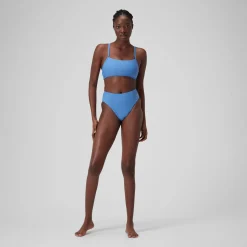 Bas de bikini taille haute uni Femme bleu