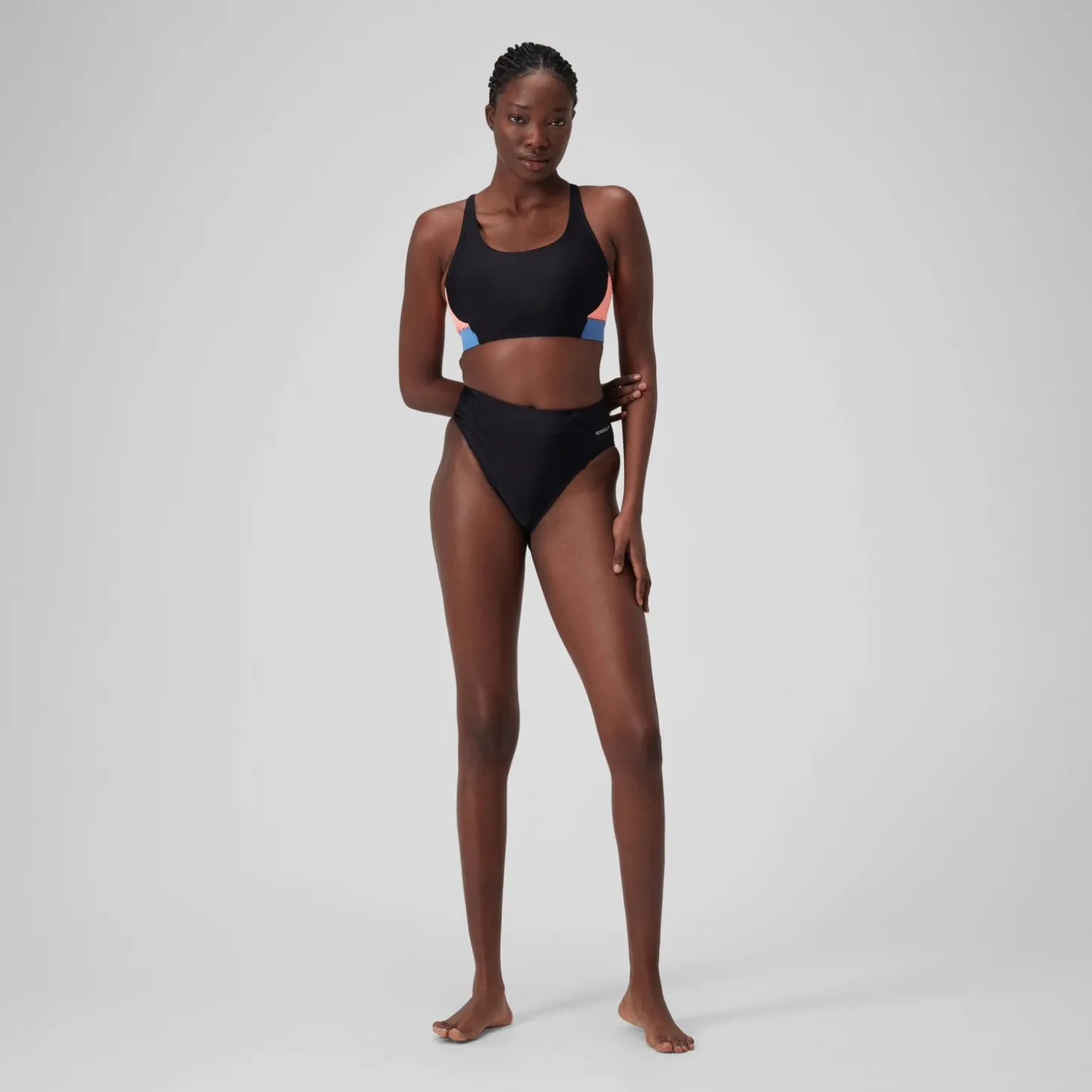 Bas de bikini taille haute uni Femme Gris foncé