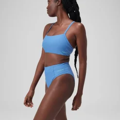 Bas de bikini taille haute uni Femme bleu
