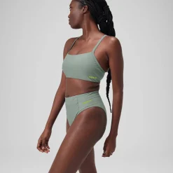 Bas de bikini taille haute uni Femme vert