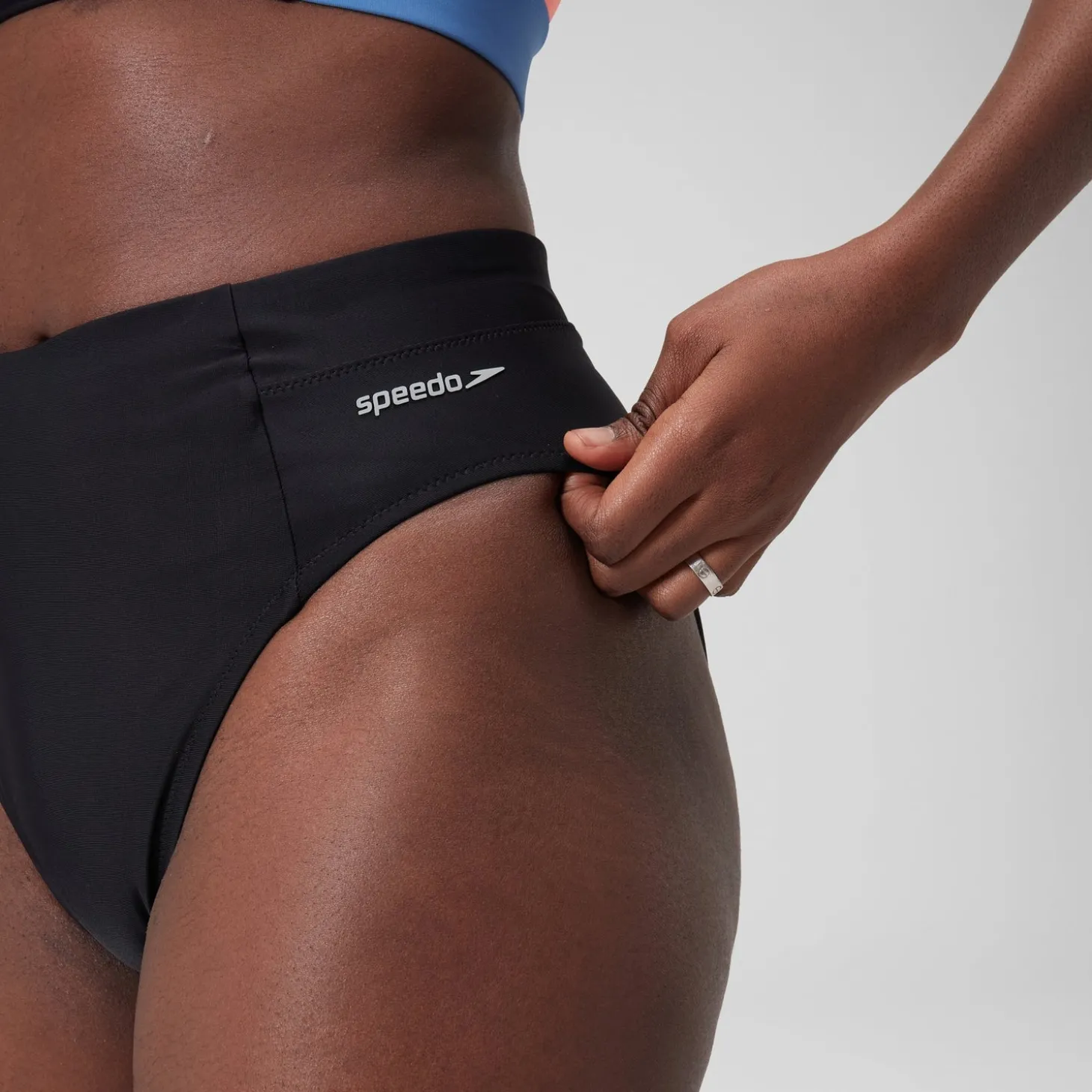 Bas de bikini taille haute uni Femme Gris foncé