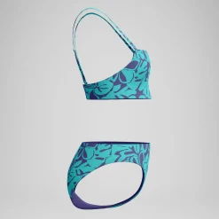 Bikini Femme ajustable à fines bretelles et imprimés bleu/vert