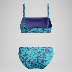 Bikini Femme ajustable à fines bretelles et imprimés bleu/vert