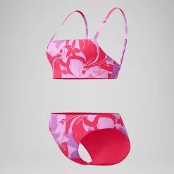 Bikini Femme ajustable à fines bretelles et imprimés rouge