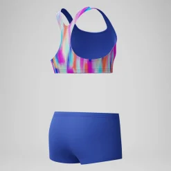 Bikini Fille Boyleg imprimé bleu/rose