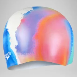 Bonnet de bain à imprimé numérique Blanc/Bleu punch/Nectarine