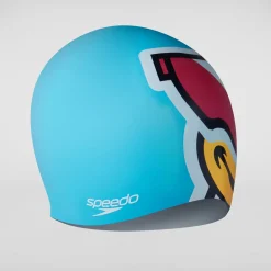Bonnet de bain à imprimé personnage bleu