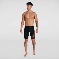 Boxer de bain Homme Allover coupe en V noir/orange