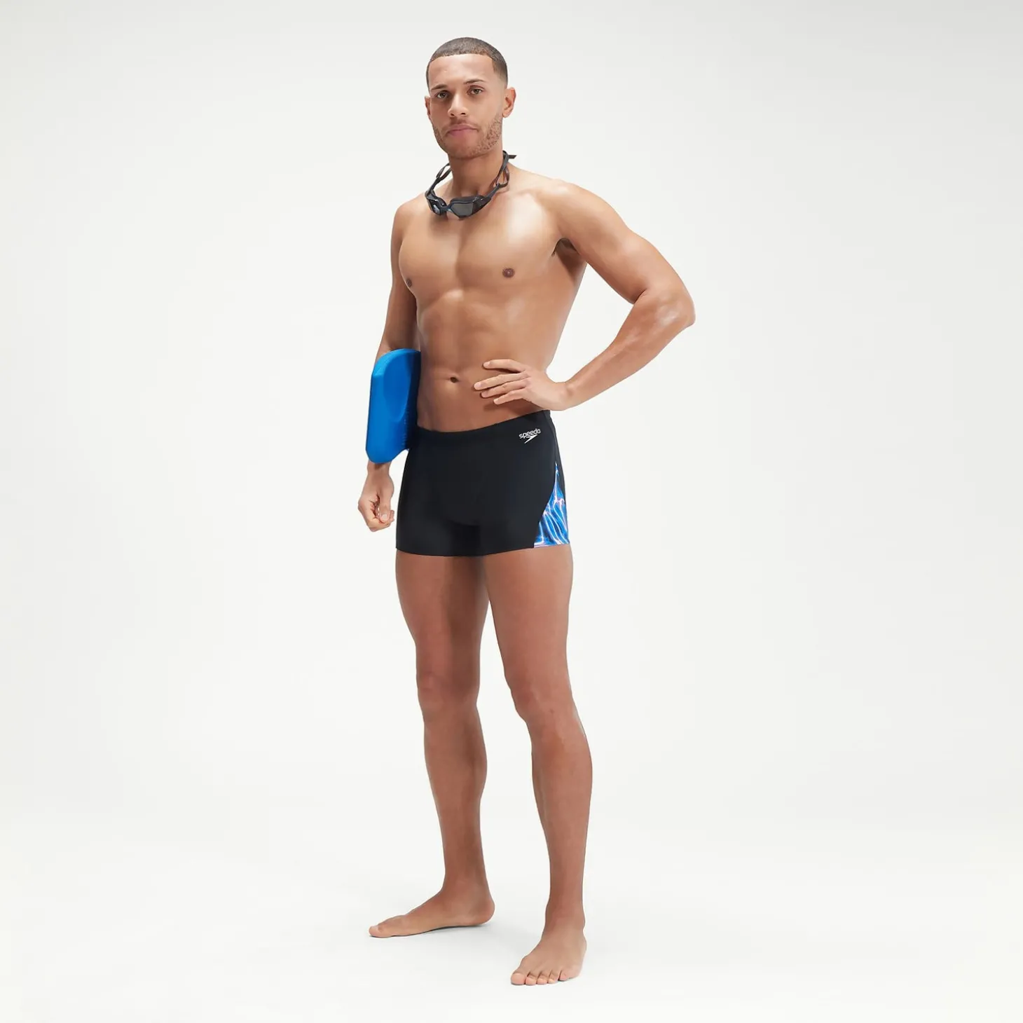 Boxer de bain Homme Allover coupe en V noir/bleu