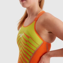 Combinaison Femme Fastskin LZR Pure Intent Dos fermé Orange/Vert