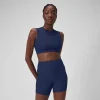Crop top uni avec maille filet pour Femmes Bleu céruléen