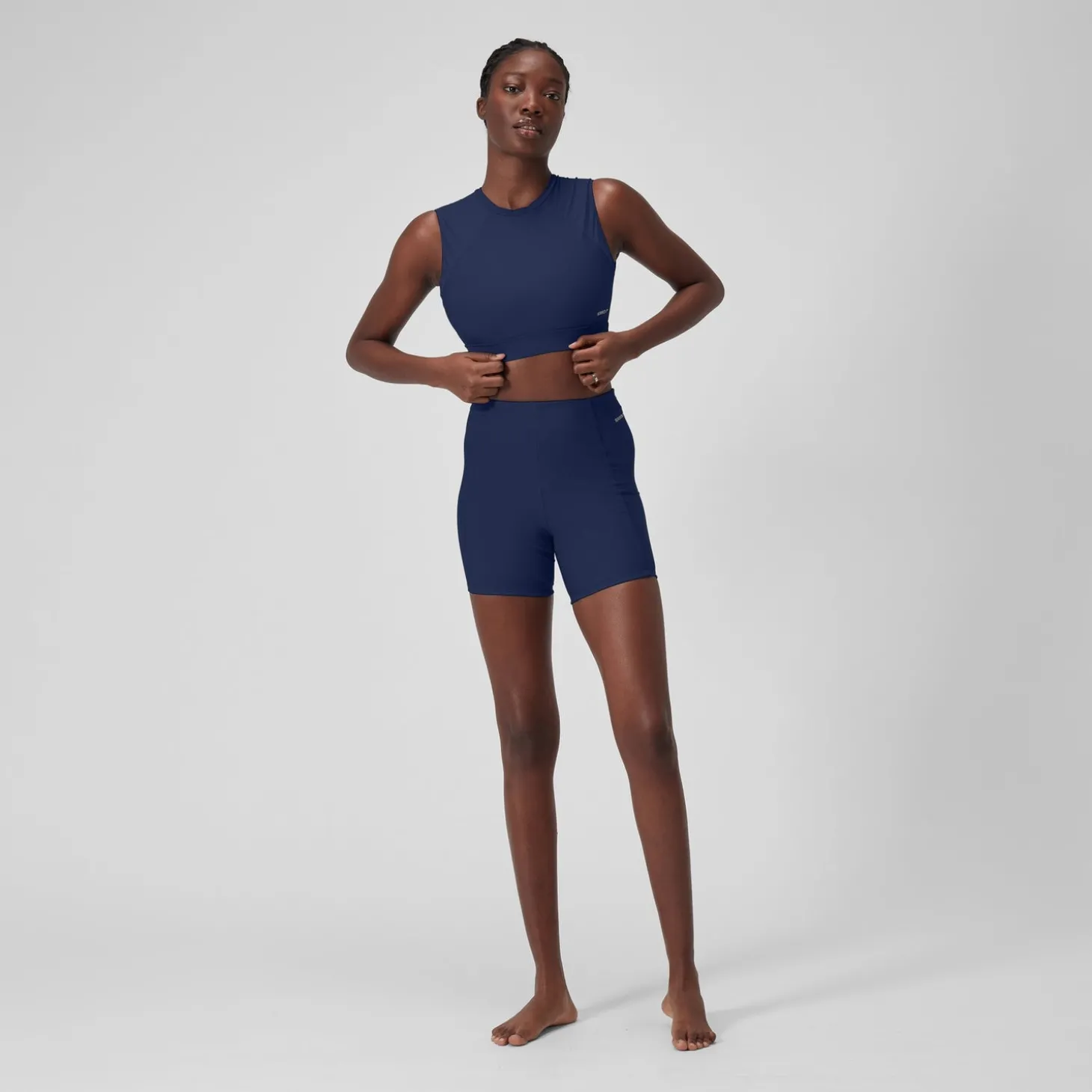 Crop top uni avec maille filet pour Femmes Bleu céruléen