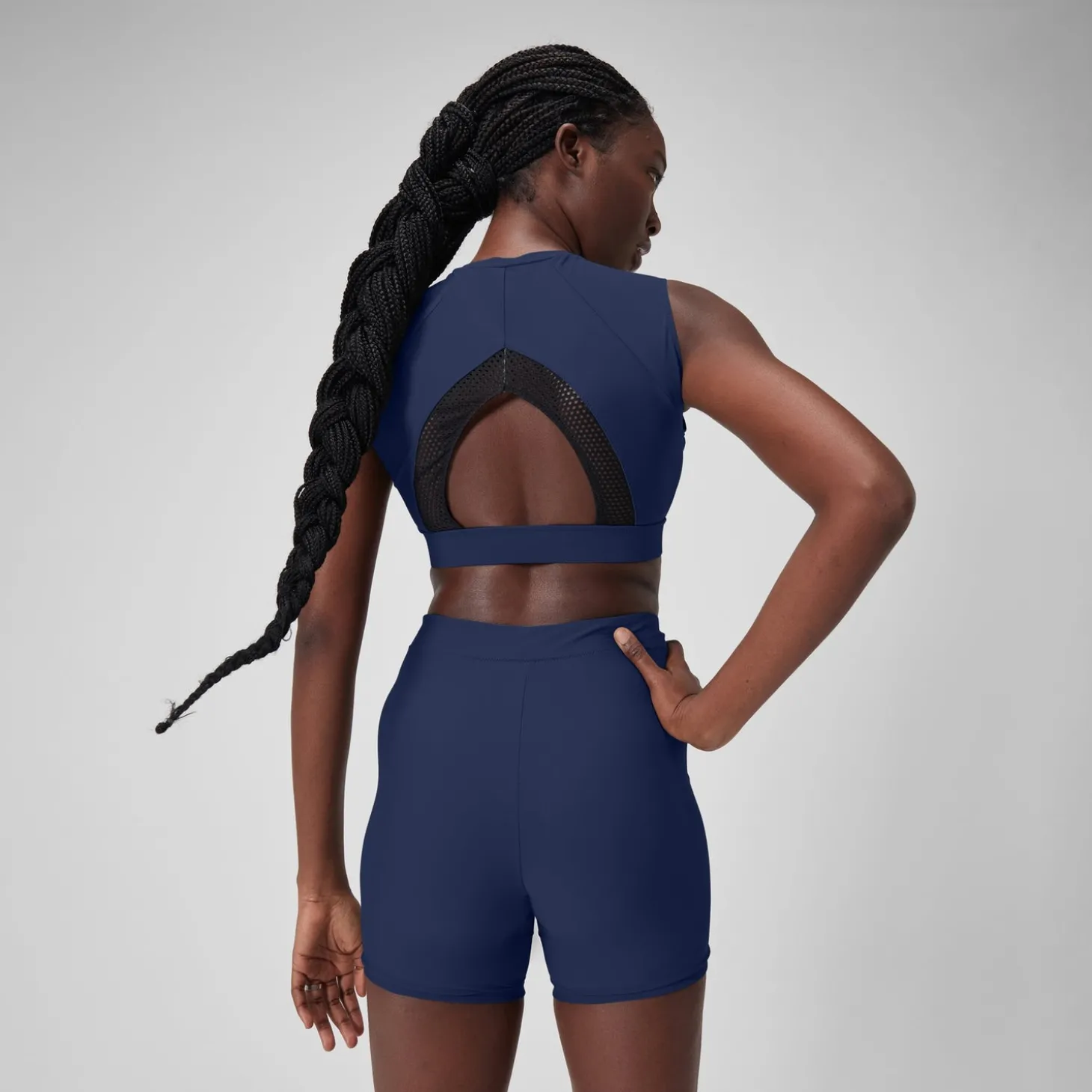 Crop top uni avec maille filet pour Femmes Bleu céruléen