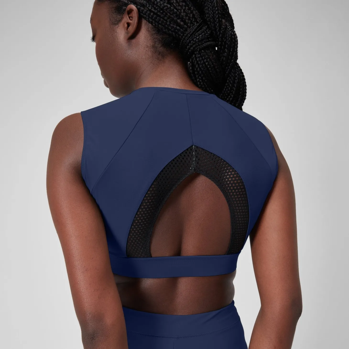 Crop top uni avec maille filet pour Femmes Bleu céruléen