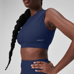 Crop top uni avec maille filet pour Femmes Bleu céruléen