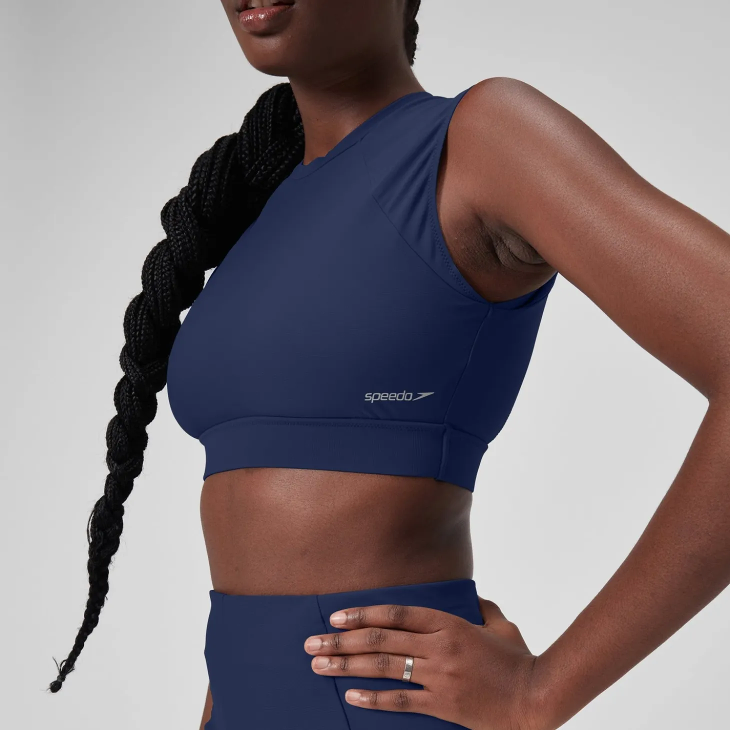 Crop top uni avec maille filet pour Femmes Bleu céruléen