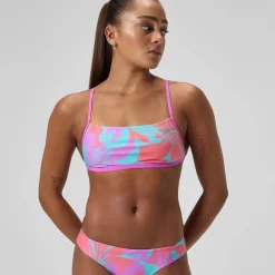 Haut de bikini Femme Club Training Cross Back imprimé rose/vert