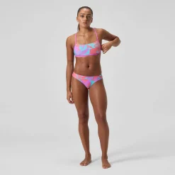 Haut de bikini Femme Club Training Cross Back imprimé rose/vert