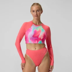 Haut de bikini Femme FLU3NTE à manches longues imprimé rose/corail