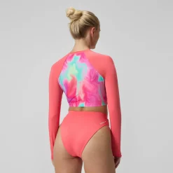 Haut de bikini Femme FLU3NTE à manches longues imprimé rose/corail