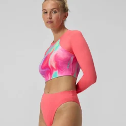 Haut de bikini Femme FLU3NTE à manches longues imprimé rose/corail