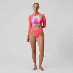 Haut de bikini Femme FLU3NTE à manches longues imprimé rose/corail