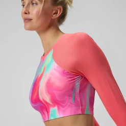 Haut de bikini Femme FLU3NTE à manches longues imprimé rose/corail