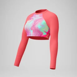 Haut de bikini Femme FLU3NTE à manches longues imprimé rose/corail
