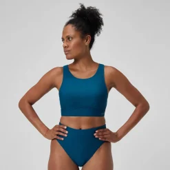 Haut de bikini Femme Solid à col haut avec mesh sarcelle foncé