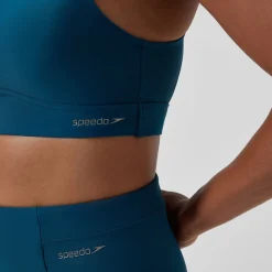 Haut de bikini Femme Solid à col haut avec mesh sarcelle foncé