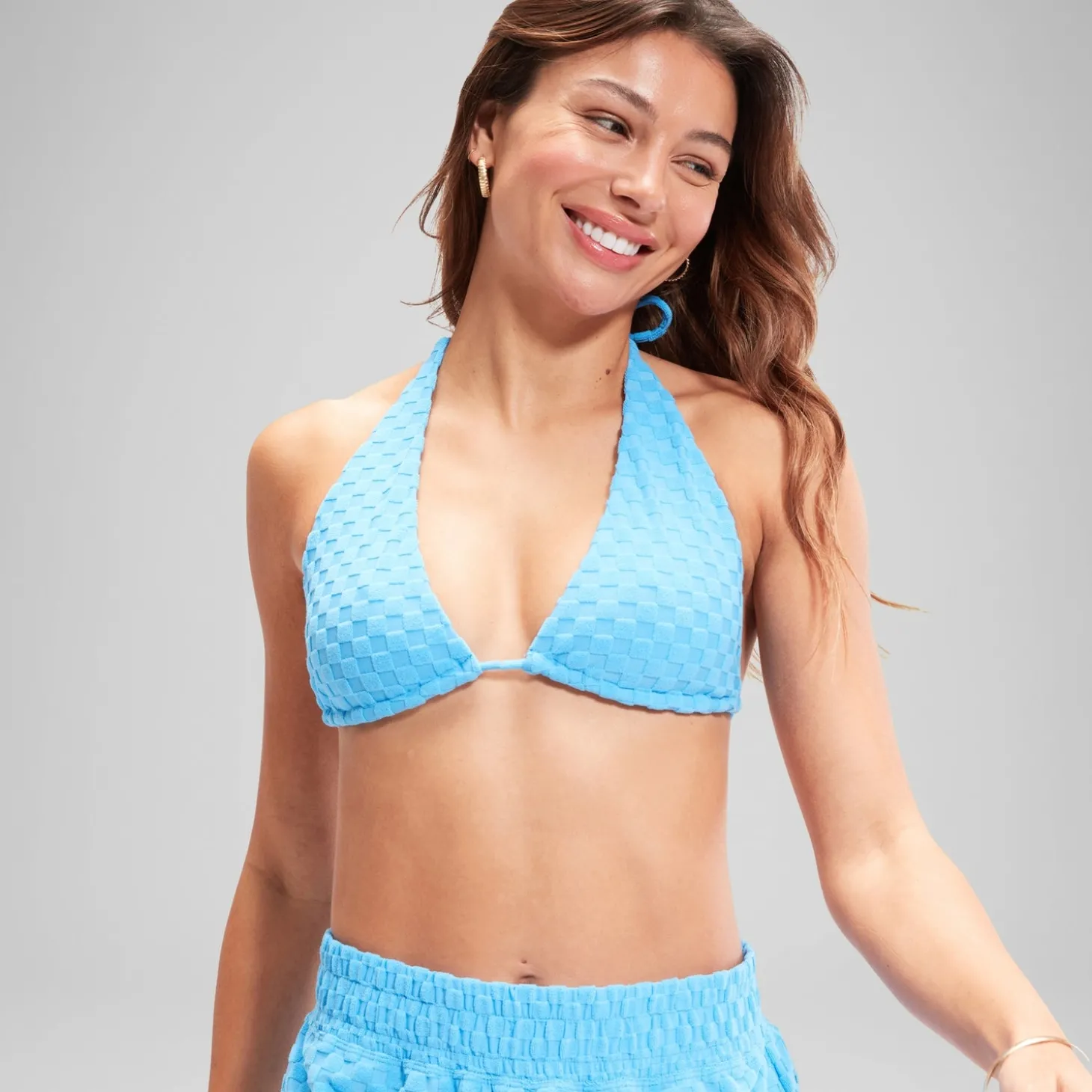 Haut de bikini FLU3NTE triangle en tissu éponge bleu