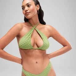 Haut de bikini FLU3NTE triangle en tissu éponge vert