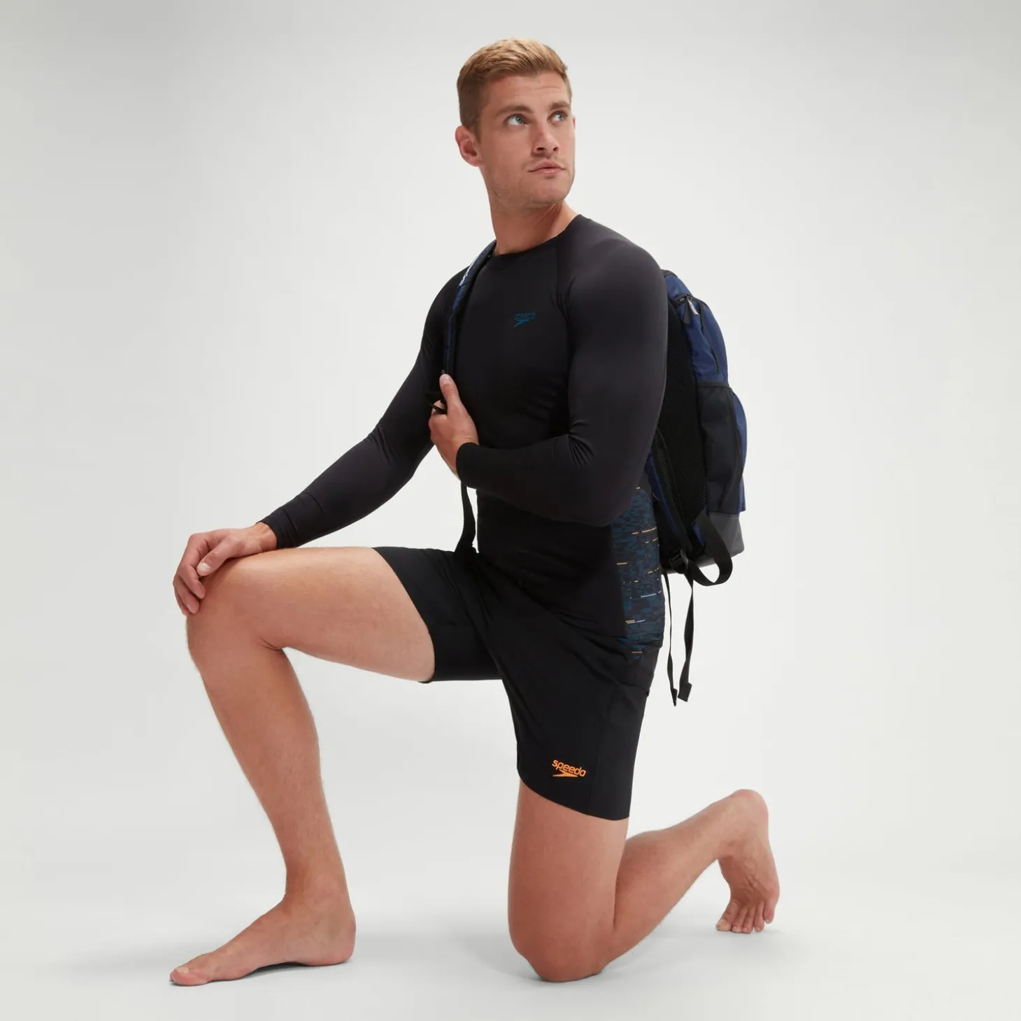 Haut Rash Homme Endurance+ Splice noir/bleu sarcelle