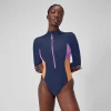 L/S 1 pièce color-block zippé pour Femmes Bleu céruléen