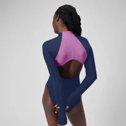 L/S 1 pièce color-block zippé pour Femmes Bleu céruléen