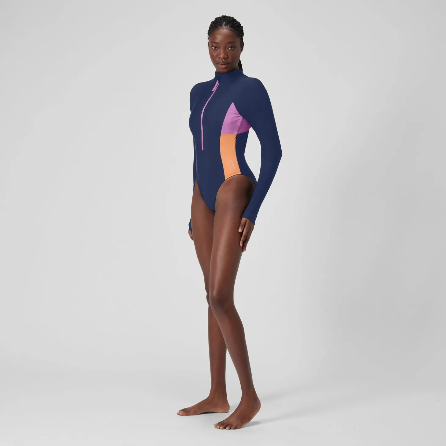 L/S 1 pièce color-block zippé pour Femmes Bleu céruléen