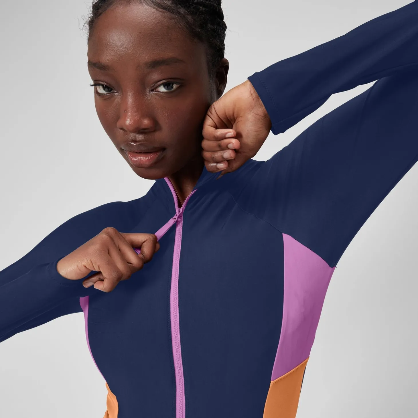 L/S 1 pièce color-block zippé pour Femmes Bleu céruléen