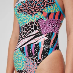 Maillot de bain à nouer au dos Allover Digital pour Femmes Noir/Vert matcha/Rouge sirène