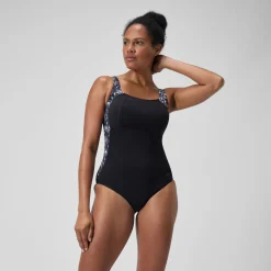 Maillot de bain 1 pièce Femmes Shaping LunaLustre imprimé pour Femmes Noir/Gris oxydé/Blanc
