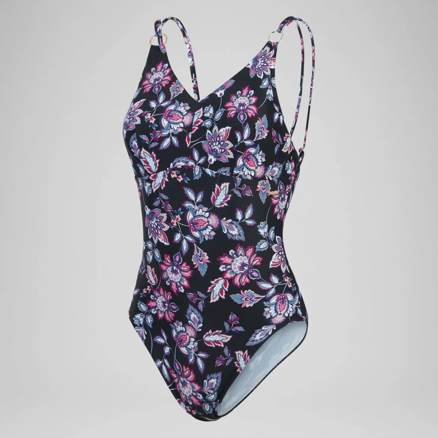Maillot de bain 1 pièce galbant à bretelles et imprimé pour Femmes Noir/Violet