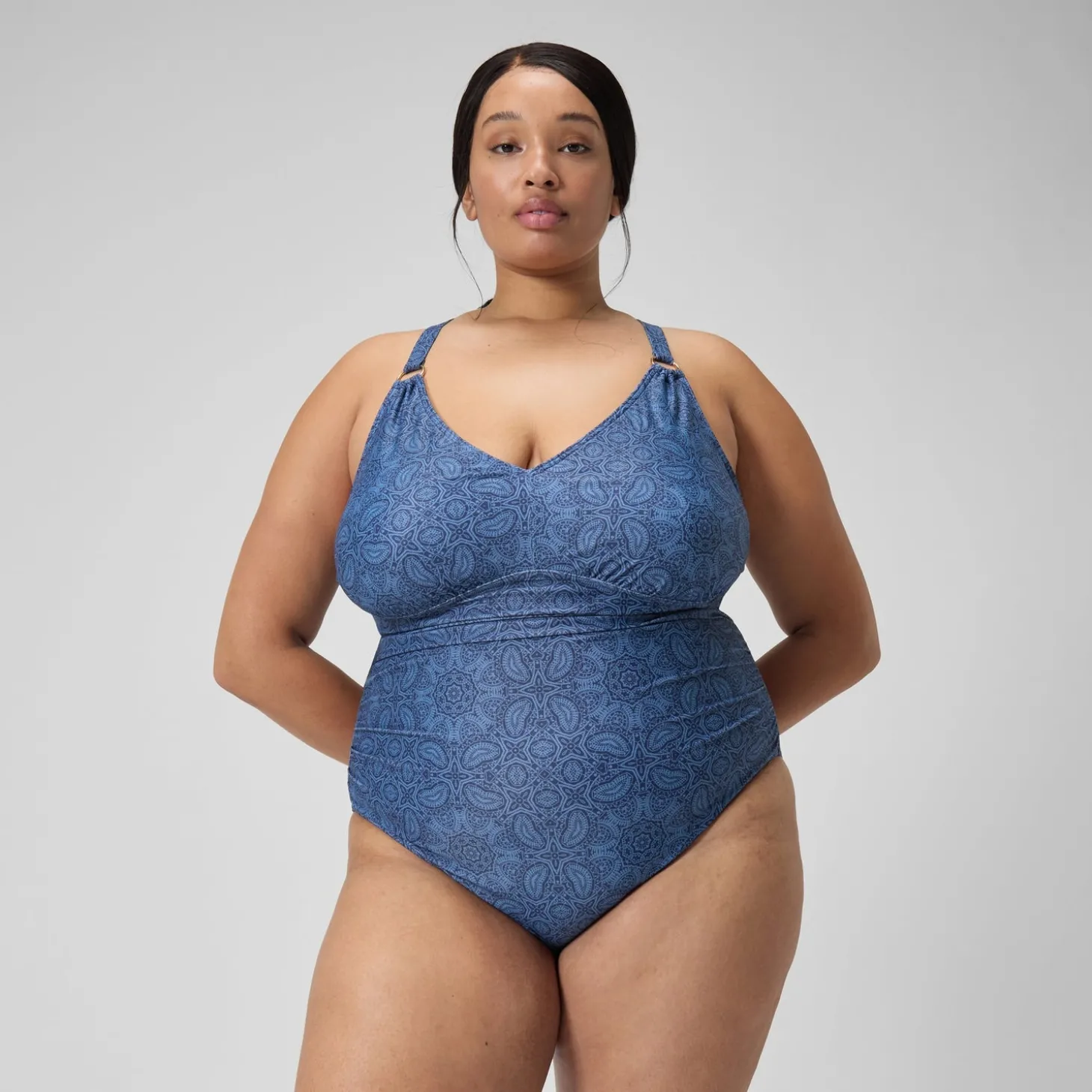 Maillot de bain 1 pièce Shaping avec encolure en V et imprimé pour Femmes (+) Bleu Marine/Bleu