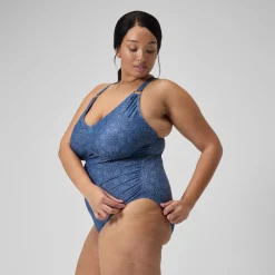 Maillot de bain 1 pièce Shaping avec encolure en V et imprimé pour Femmes (+) Bleu Marine/Bleu