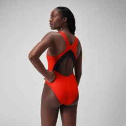 Maillot de bain 1 pièce uni avec maille filet Scoop pour Femmes Dragon Fire