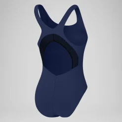 Maillot de bain 1 pièce uni avec maille filet Scoop pour Femmes Bleu céruléen