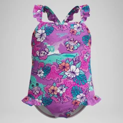 Maillot de bain Bébé Learn to Swim à fines bretelles et volants imprimés rose